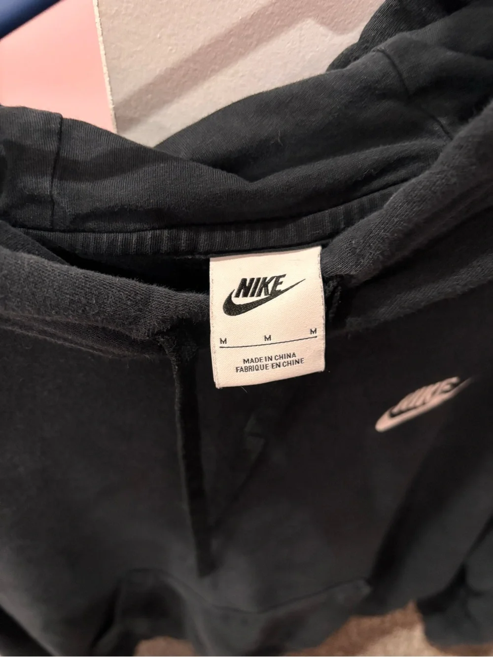Nike Black Crewneck Pullover Hoodie with White Swoosh